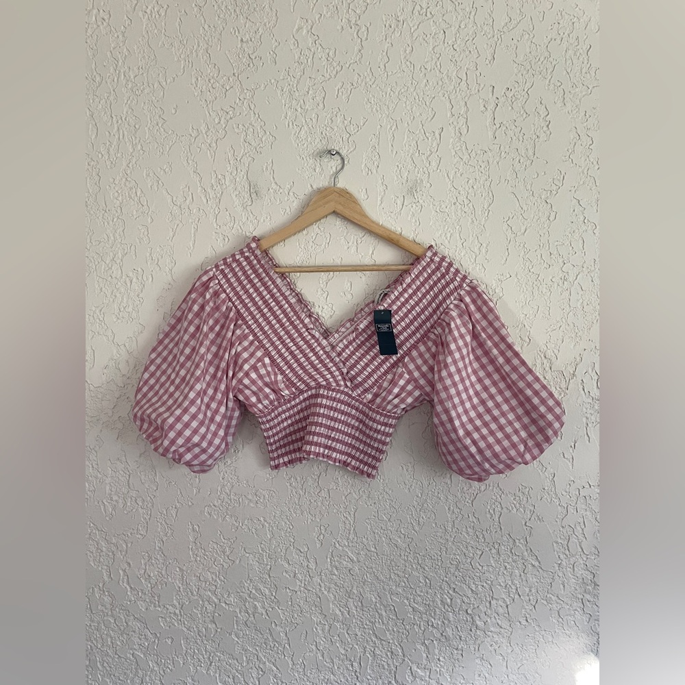 Abercrombie Y2K Cottagecore Prairie Puff Sleeve Gingham Top